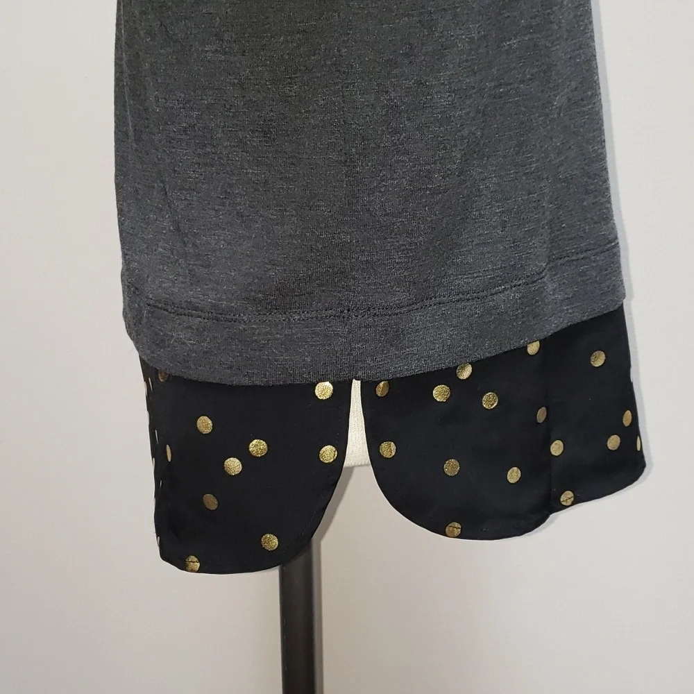 NWT J Crew Mercantile Gray Black Polka Dot Hem Long Sleeve Shirt, Size XS